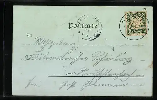 Mondschein-Lithographie Bamberg, Teilansicht vom Turme des Oberlandesgerichts, Michaelsberg, Martinskirche