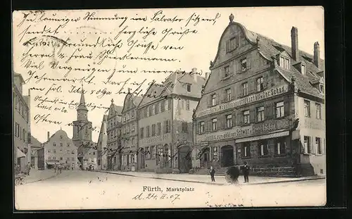 AK Fürth i. B., Marktplatz mit Gasthaus zum gold`nen Schwan