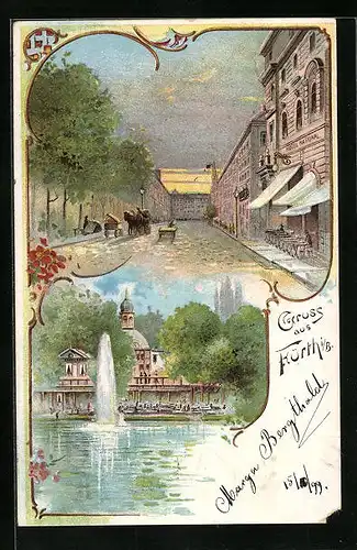 Lithographie Fürth i. B., Hotel National, Cafe im Stadtpark