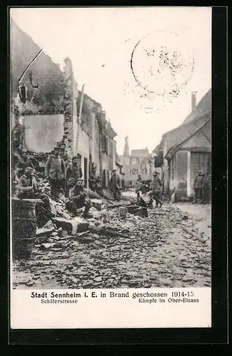 AK Sennheim i. E., Schäferstrasse nach Kämpfen 1914-15