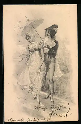 Künstler-AK Theo Stroefer Nr. 4: Herr hält Dame den Schirm