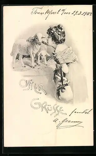 Künstler-AK Theo Stroefer Nr. 8: Mädchen mit Osterlamm