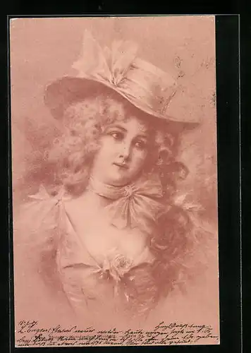 Künstler-AK Theo Stroefer Nr. 67: Dame mit wallendem Haar und Hut