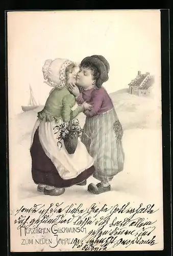 Künstler-AK Theo Stroefer Nr. 5: Holländisches Paar küsst sich