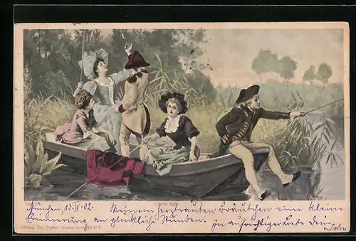 Künstler-AK Theo Stroefer Serie 156, Nr. 6: Angelpartie im Ruderboot