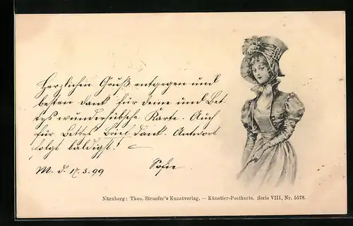 Künstler-AK Theo Stroefer Serie VIII, Nr. 5578: Junge Dame mit Hut