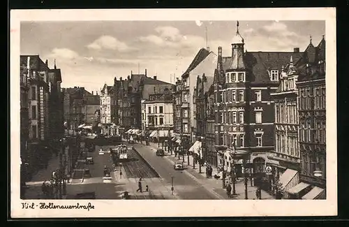 AK Kiel, Holtenauer Strasse mit Strassenbahn und Geschäften