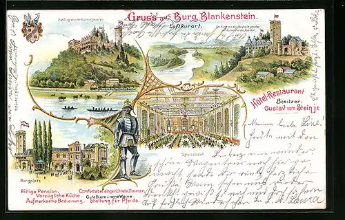 Lithographie Blankenstein, Hotel-Restaurant Burg Blankenstein, Burgplatz, Speisesaal