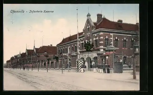 AK Chemnitz, Strassenpartie an der Infanterie-Kaserne