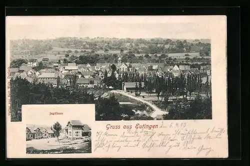 AK Eutingen, Jagdhaus, Ortsansicht aus der Vogelschau