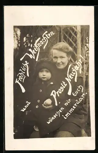 Foto-AK Neujahrsgruss mit Mutter und Kind