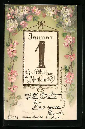 AK Neujahrsgruss mit dem ersten Kalenderblatt