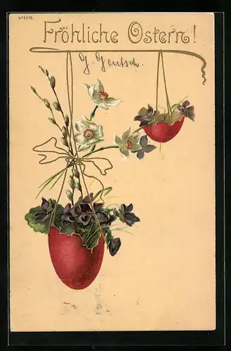 AK Ostereier gefüllt mit Blumen