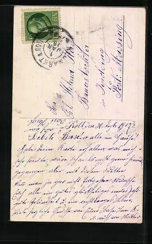 AK Mädchen mit grossem Hufeisen