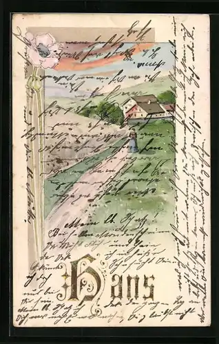 AK Namenstag von Hans, Strasse in ländlicher Umgebung