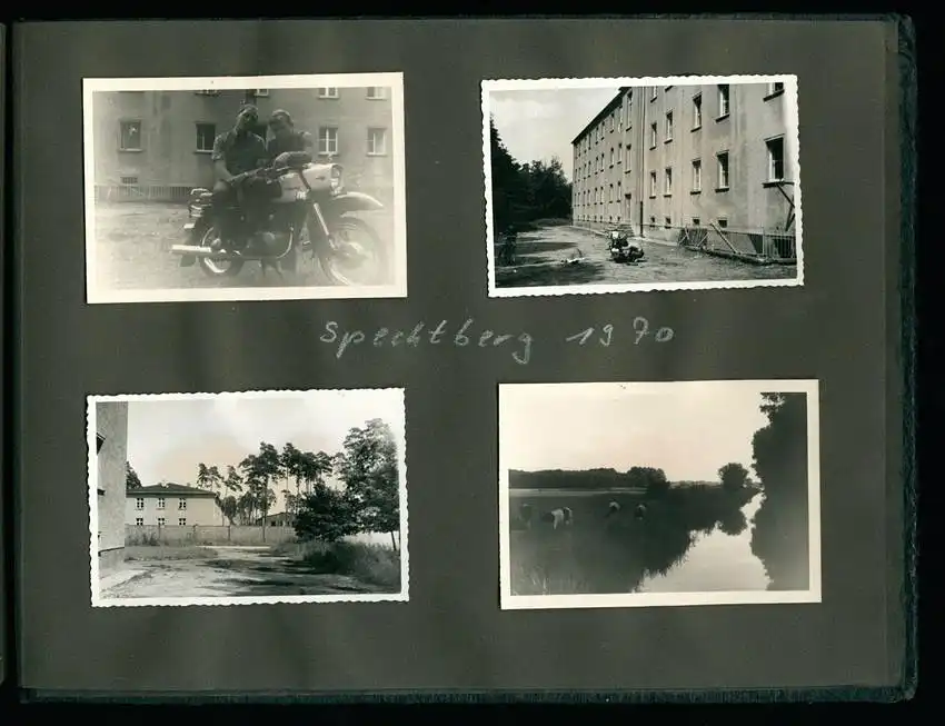 Fotoalbum 73 Fotografien Ückermünde, Soldaten, DDR Grenzschutz, Kaserne, Motorrad MZ 3