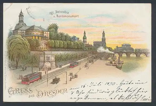 Lithographie Dresden, Kgl. Belvedere und Moritzmonument