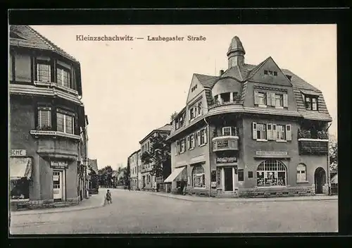 AK Kleinzschachwitz, Laubegaster Strasse mit Adler-Drogerie