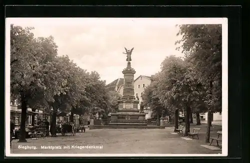 AK Siegburg, Marktplatz mit Kriegerdenkmal