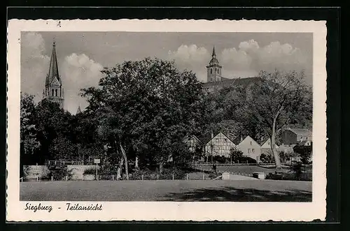 AK Siegburg, Teilansicht hinter Bäumen