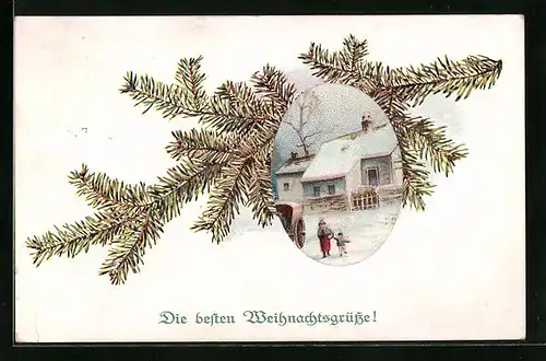 Künstler-AK M. Munk Nr. 1023: Weihnachtsgrüsse mit Szene im Schnee