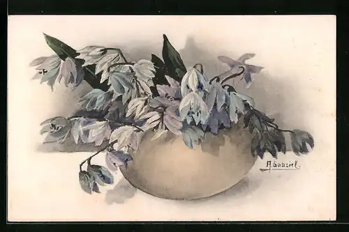 Künstler-AK M. Munk Nr. 1367: Grusskarte mit blauen Topfblumen