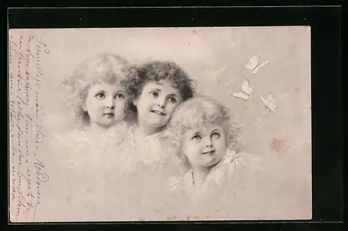 Künstler-AK M. Munk Nr.: Drei fröhliche Kinder mit gelocktem Haar