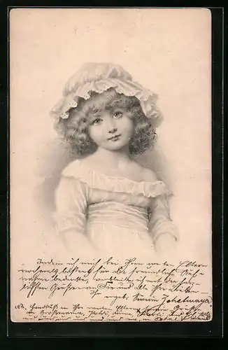 Künstler-AK M. Munk Nr. 225: Mädchen mit gelocktem Haar und weisser Haube