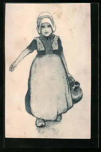 Künstler-AK M. Munk Nr. 169: Mädchen in Schürze trägt einen Krug