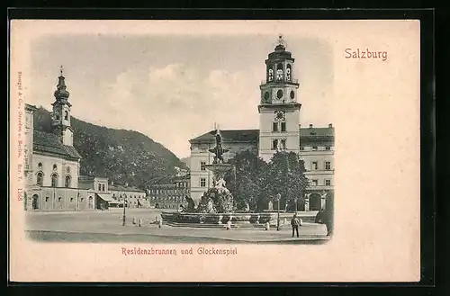 Relief-AK Salzburg, Residenzbrunnen und Glockenspiel