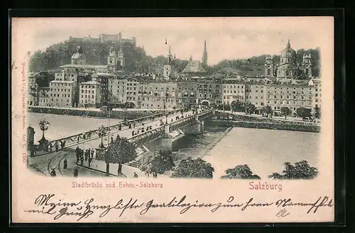 Relief-AK Salzburg, Stadtbrücke und Hohen-Salzburg