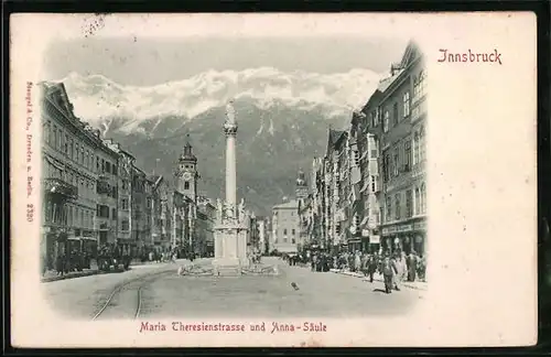 Relief-AK Innsbruck, Maria Theresienstrasse und Anna-Säule