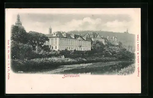 Relief-AK Zbraslav, Blick zum Schloss