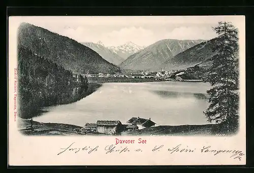 Relief-AK Davos, Blick über den Davoser See aufs Gebirge
