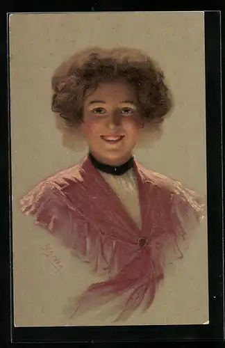 Künstler-AK M. Munk Nr. 400: Lächelnde junge Dame mit Halsband