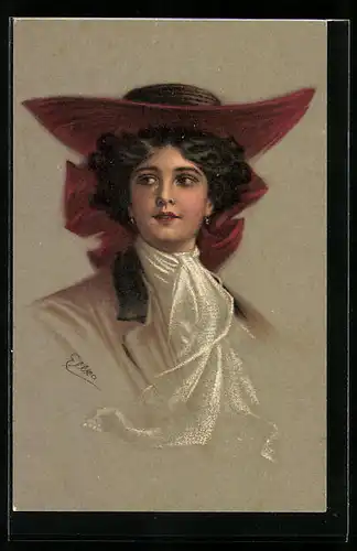 Künstler-AK M. Munk Nr. 400: Junge Dame mit rotem Hut