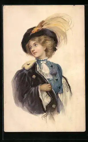 Künstler-AK M. Munk Nr. 479: Junge Dame beim Anziehen ihres Mantels