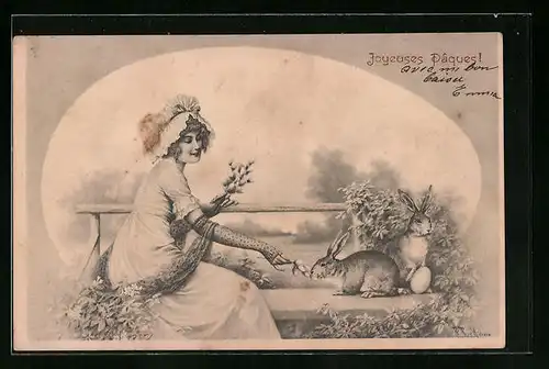 Künstler-AK Wichera, M. Munk Nr. 178: Junge Dame füttert Kaninchen