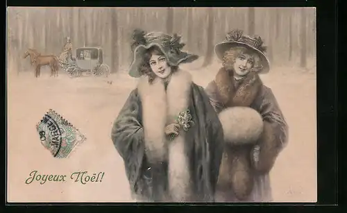 Künstler-AK Wichera, M. Munk Nr. 282: Lächelnde junge Damen im Schnee