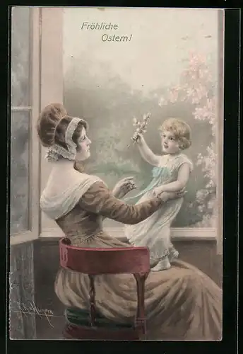 Künstler-AK Wichera, M. Munk Nr. 369: Junge Frau sitzend mit Kind auf dem Schoss