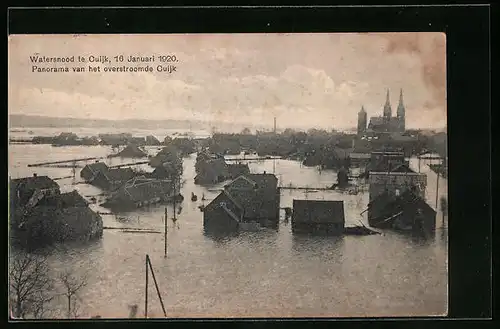 AK Cuijk, Watersnood 1920, Panorama van het overstroomde Cuijk, Hochwasser