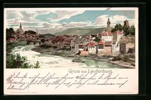 Künstler-AK Carl Biese: Laufenburg, Flusspartie mit Stadtansicht