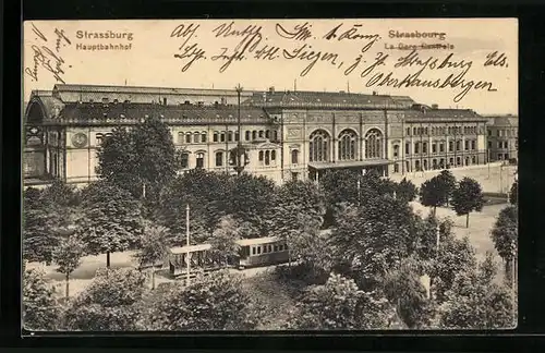 AK Strassburg, Strassenbahn am Hauptbahnhof