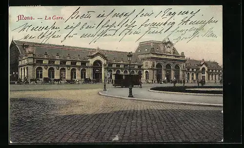 AK Mons, La Gare, Sicht zum Bahnhof