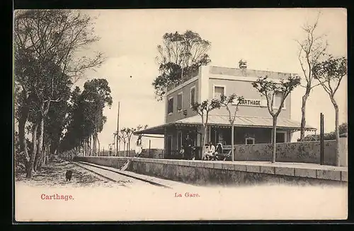 AK Carthage, La Gare, Gleispartie am Bahnhof