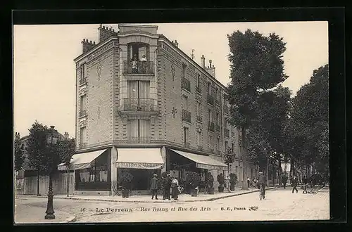 AK Le Perreux, Rue Rosny et Rue des Arts
