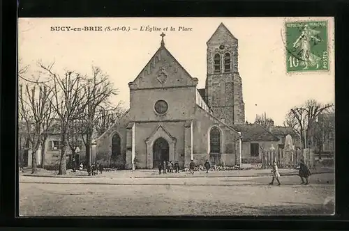 AK Sucy-en-Brie, L`Église et la Place