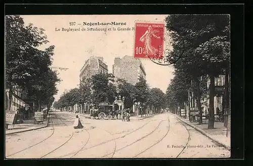 AK Nogent-sur-Marne, Le Boulevard de Strasbourg et la Grande Rue