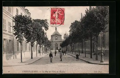 AK Choisy-Le-Roi, La Rue de Vitry et l`Église