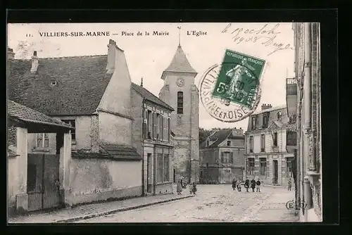 AK Villiers-sur-Marne, Place de la Mairie et l`Eglise